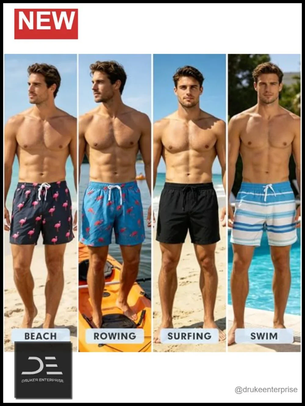 Quick Dry Swim Trunks with Pockets 2 in 1 Board Shorts for Men